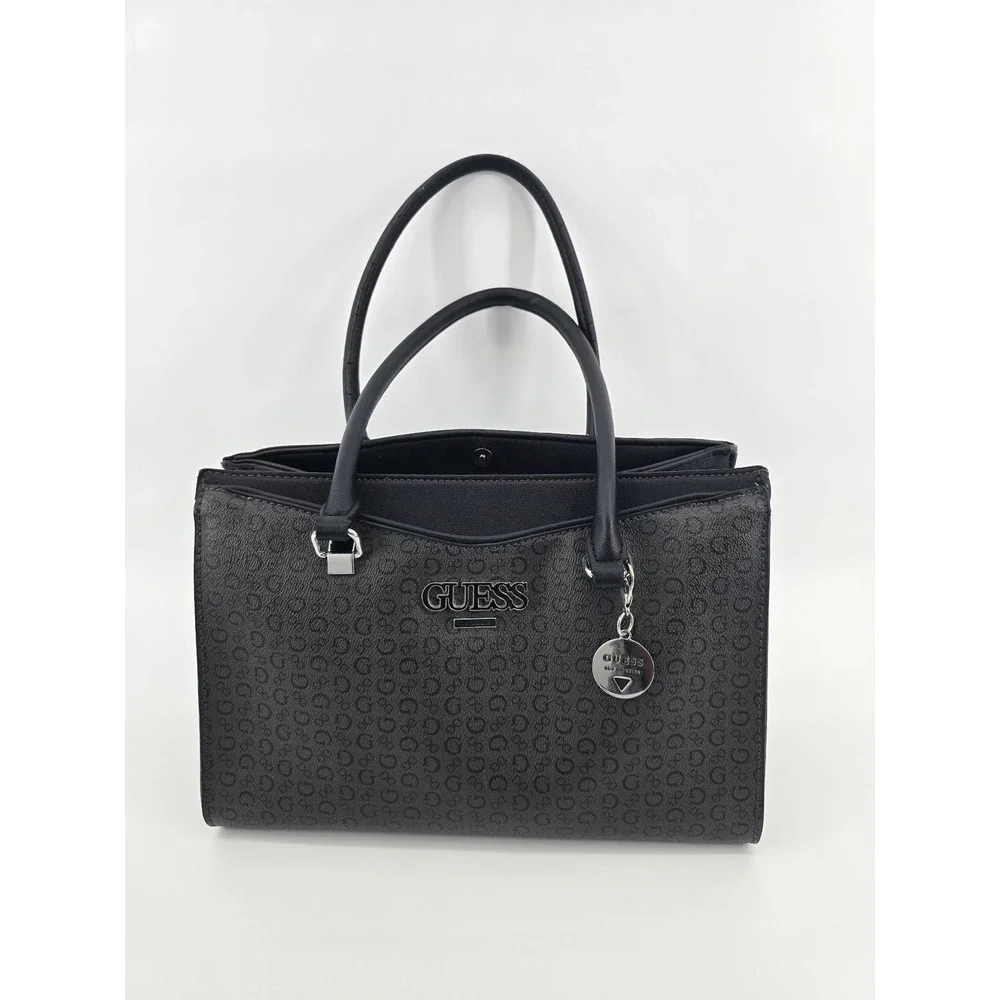GUESS Pampa Tote Bag - Black Monogram Satchel Shoulder Bag